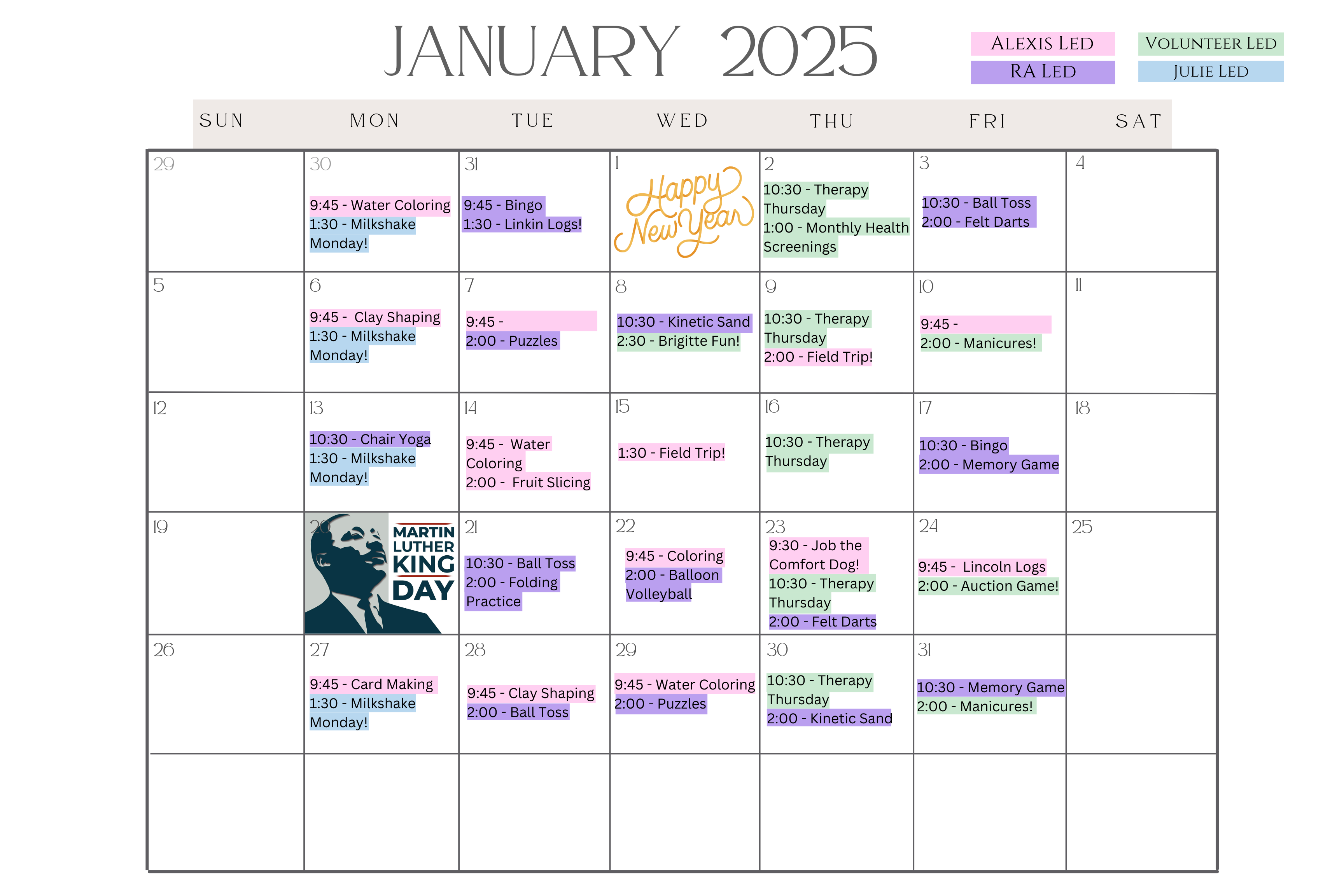 The Pinnacle of Southaven - Assisted Living and Memory Care - Events Memory Care Calendar