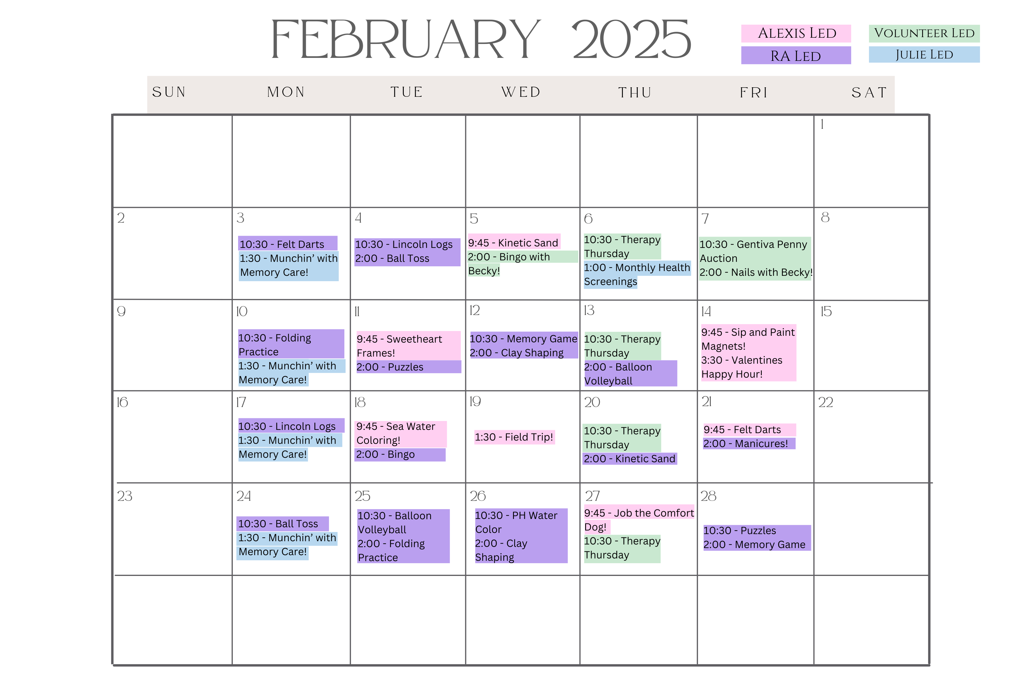 The Pinnacle of Southaven - Assisted Living and Memory Care - Events Memory Care Calendar